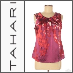 Tahari Pleat Collar Blouse Pink/Red Size M